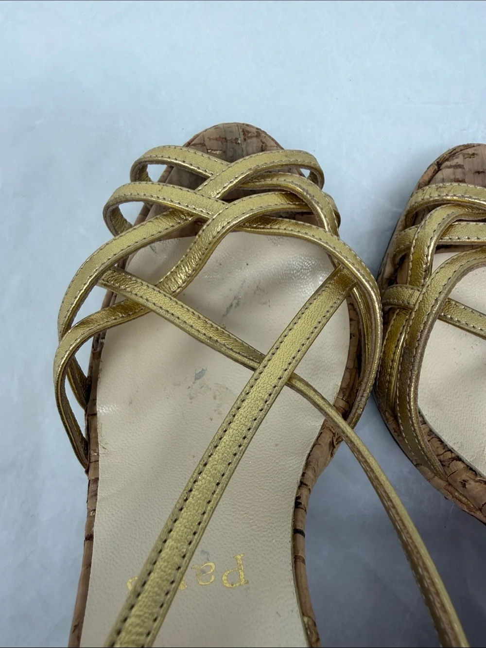 Christian Louboutin Metallic Gold Strappy Cork Platform Heels